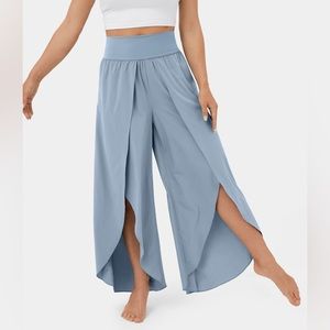 HALARA FLOWY HIGH WAISTED SPLIT PANTS in Light Ice Blue